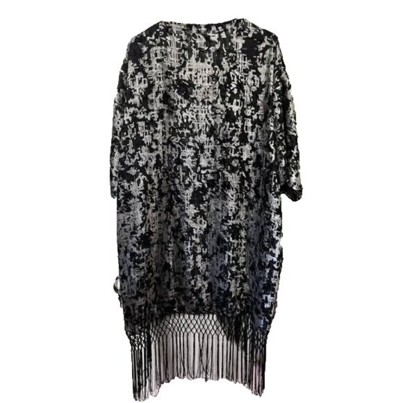Design Lab Black Burnout Fringed Kimono Open Front Cardigan Plus Size Women XXL - Picture 3 of 7